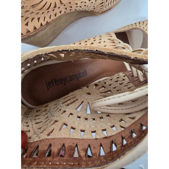 Jeffrey Campbell Rodillo Laser Cut Lace Up Open Toe Wedge Sandals size 7 - Picture 9 of 11